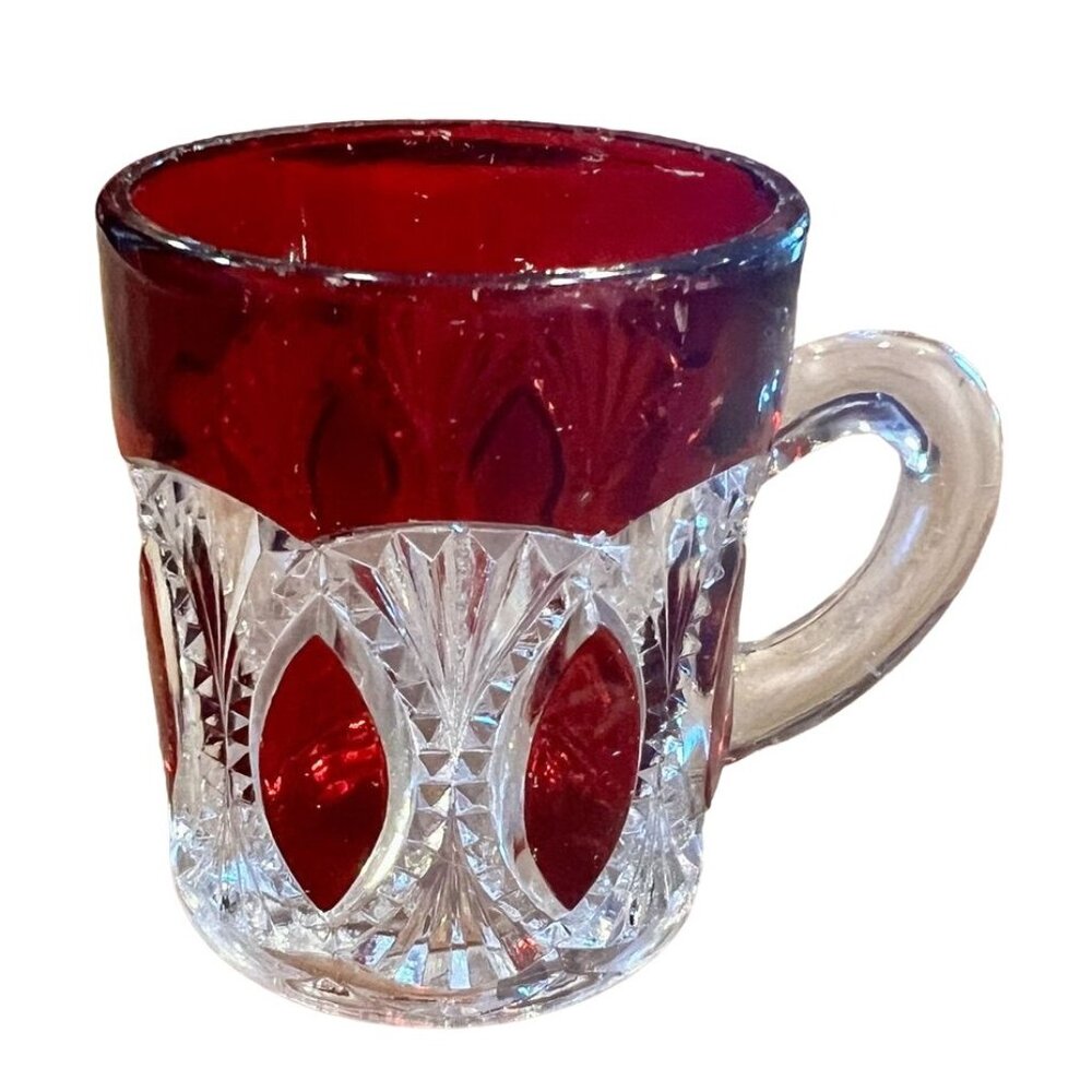 Antique EAPG Ruby Stain Bordered Ellipse Small Drinking Mug